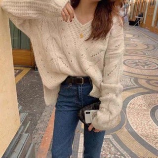 免運❤長袖針織毛衣 女生毛衣 慵懶風短款卡其色長袖v領麻花針織衫打底內搭外穿套頭毛衣上衣女針織毛衣外穿 韓妞必備