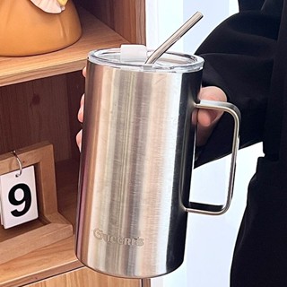杯子ins高顏值防摔沐韓不銹鋼把手304保溫杯水杯咖啡杯防摔杯子ins大容量吸管高顏值 隨行吸管杯家用