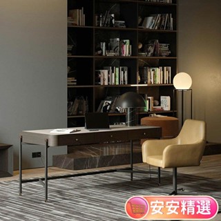 【新款】免運意式極簡書桌輕奢馬鞍皮辦公桌簡約現代傢用電腦桌北歐書房寫字臺DR01