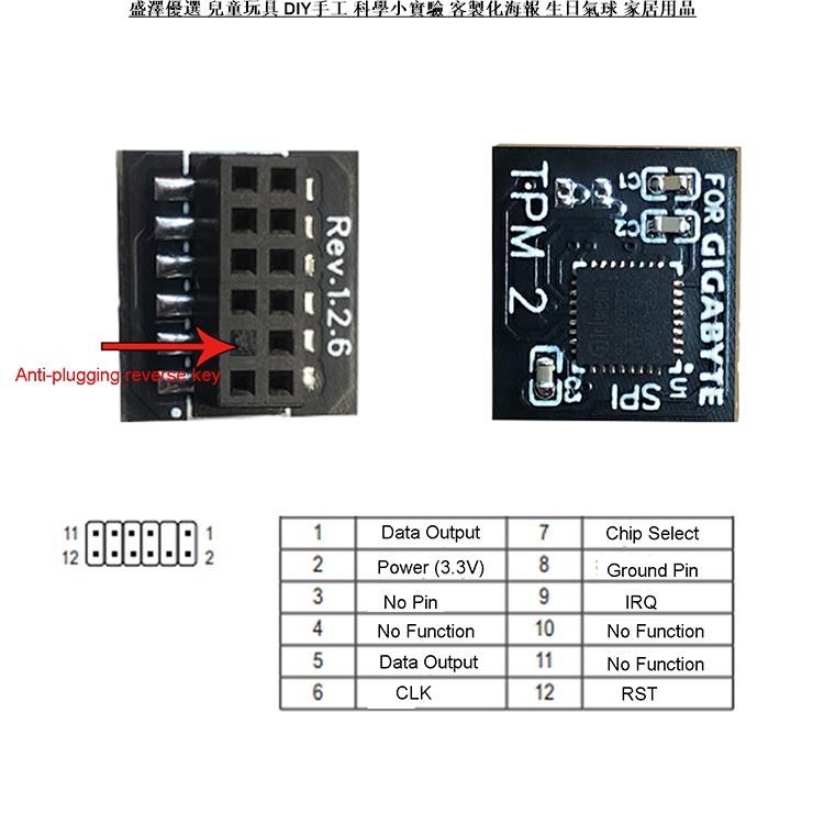 💕用於技嘉 GC-TPM20 平台配件的替換 TPM 2.0 安全模塊 SPI 12Pin / LPC 12Pin L