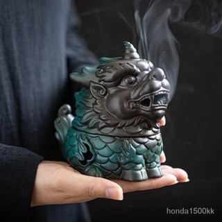 濾刻友💖臺灣出貨 香爐 香插 香座招財麒麟香薰爐陶瓷薰香爐擺件室內精美香薰爐擺件檀香沉香薰香爐線香 盤香 倒流香 檀香