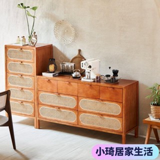 【熱銷】北歐傢用白蠟木五鬥櫃現代簡約藤編抽屜收納櫃民宿創意實木儲物櫃XQJX