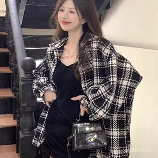 大尺碼女裝 襯衫女 秋天女裝 格子襯衫外套女oversize春秋新款加厚寬鬆休閒慵懶風中長款襯衣女