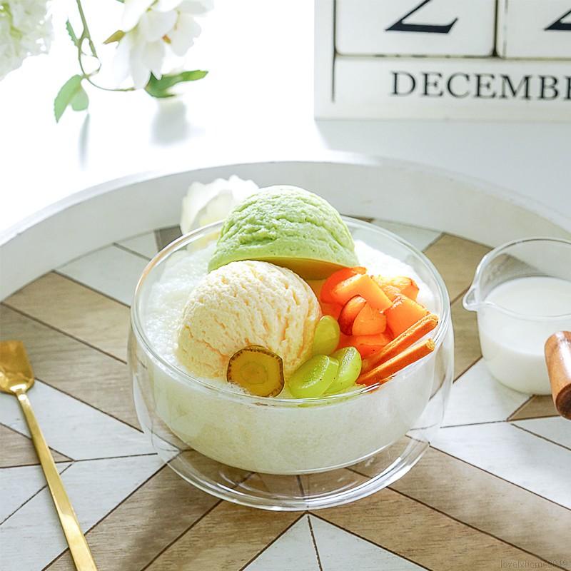 新竹免運🌱耐高溫雙層玻璃碗高硼硅耐熱玻璃餐具 透明水果沙拉碗 大容量玻璃碗