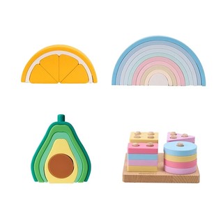 KIDMORY 矽膠疊疊樂感統玩具(KM-851) 檸檬/酪梨/彩虹/幾何 四款可選【甜蜜家族】