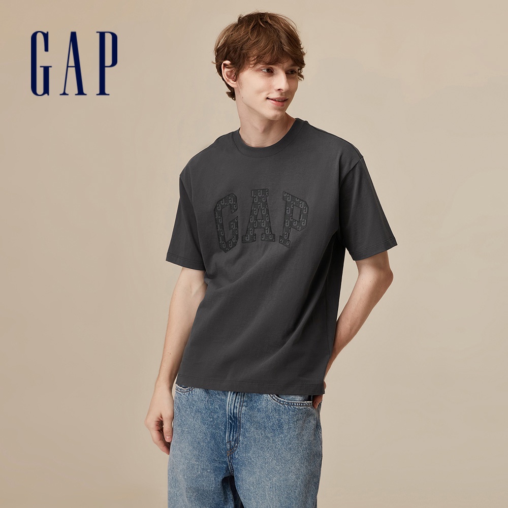 Gap 男裝 Logo純棉短袖T恤-黑灰色(861672)