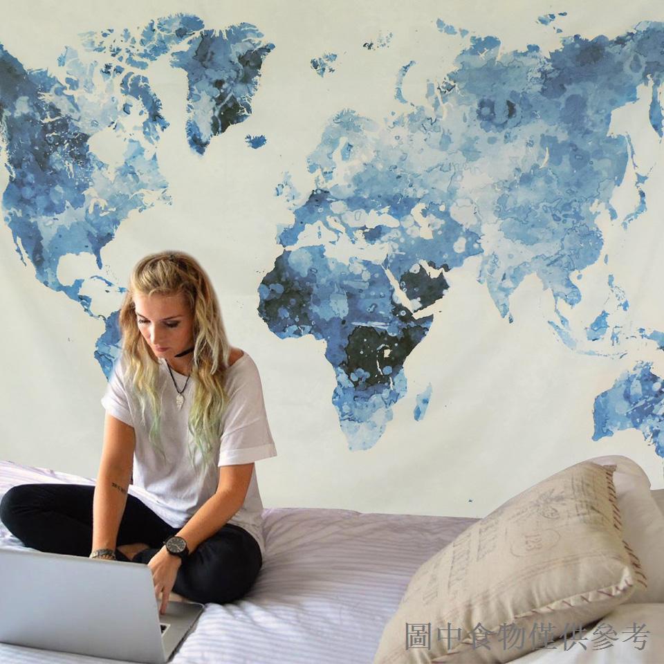 優先出貨藍世界地圖掛布臥室牆面裝飾ins背景布宿舍床頭牆布掛毯桌布