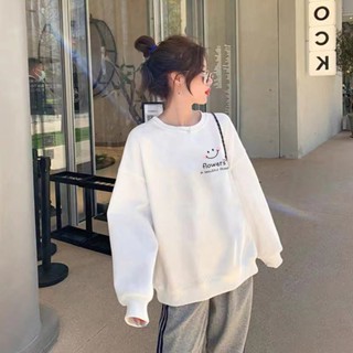 衛衣女秋冬季新款韓版寬松白色圓領長袖套頭國潮百搭學生上衣女裝寬鬆大碼顯瘦 上衣 上衣女 衛衣