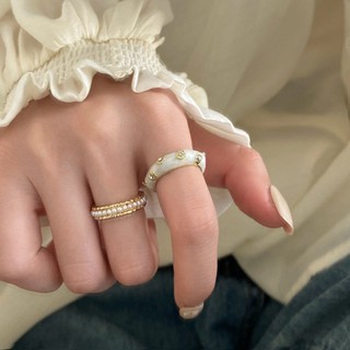 高階感珍珠鋯石開口戒指女時尚指環ins風簡約法式戒圈戒指韓國戒指韓版開口對戒指環食指戒新款輕奢網紅個性食指戒氣質復古奢華