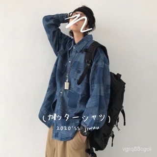 【福園】襯衫男 原宿風 牛仔面料外搭襯衫 寬鬆襯衫 Polo衫 長袖襯衫 牛仔外套 港風復古 襯衫外套 百搭襯衣日係工裝