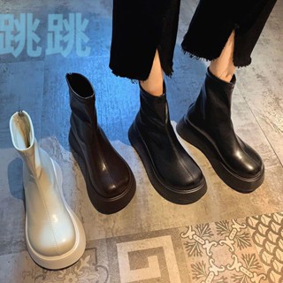 【9月新靴.】短筒靴女2023秋季新款 黑色短靴 厚底馬丁靴 百搭瘦瘦靴英倫風 網紅增高女鞋 皮靴小個子 拉鏈防滑學生