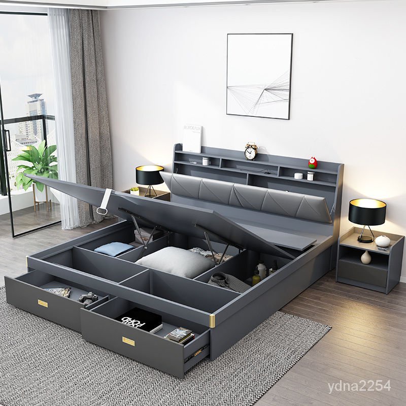 【King&amp;Queen】山姆傢具 床 床架 氣壓床主臥床2023年新款儲雙人床架 單人床架 雙人床 高架床 掀床 臥室床