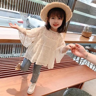 MOMOKO 童裝 女童長袖上衣 春秋裝襯衫2022新款韓係弔帶背心蕾絲長袖兩件套兒童洋氣上衣