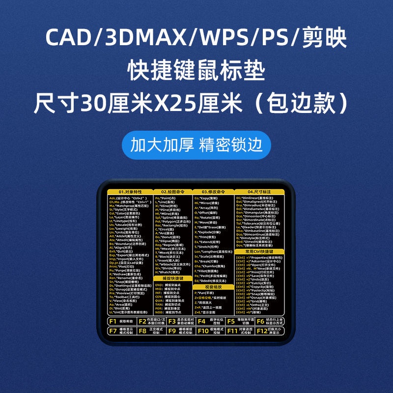 【個性滑鼠墊】CAD快捷鍵滑鼠墊加厚辦公快捷鍵大全護腕小號ps做圖cad桌面滑鼠墊