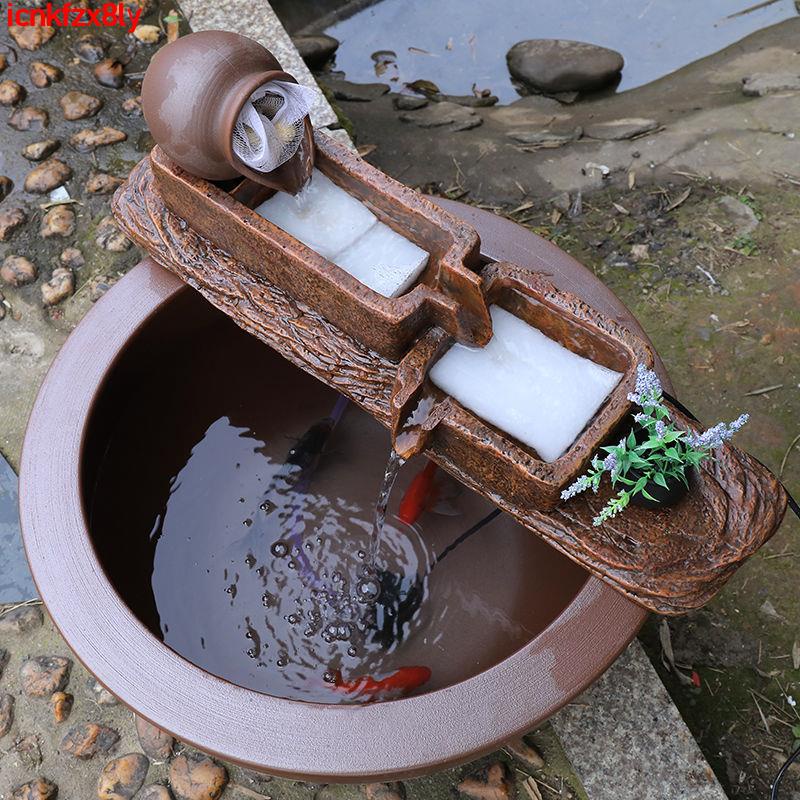 2.17🎐&amp;b特價^熱賣.%&amp;魚缸過濾器循環系統庭院造景水池樹脂流水擺件仿竹子過濾器裝飾