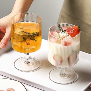 玻璃杯 咖啡杯 馬剋杯 水杯 茶杯 保溫杯ins風高腳冰淇淋杯豎紋咖啡玻璃杯甜品雪糕杯痠奶慕斯佈丁杯子