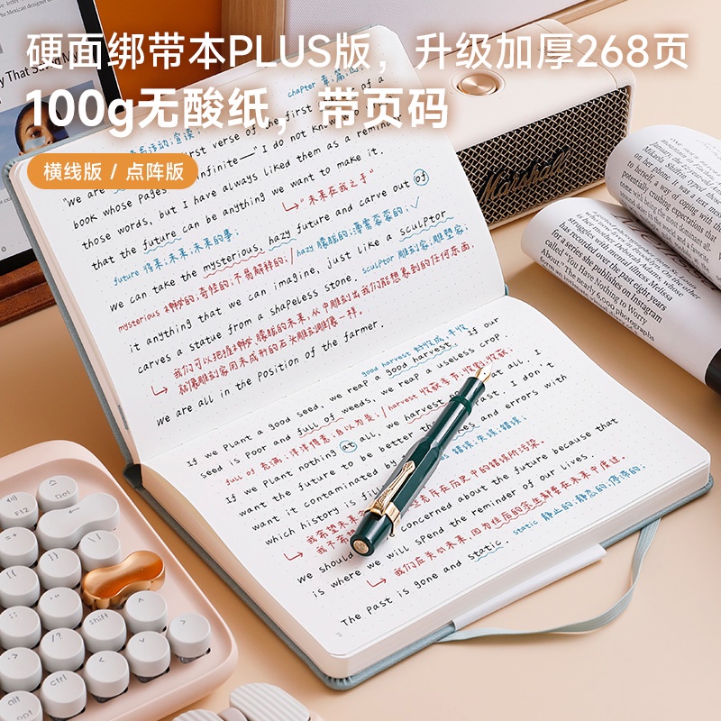 台灣出貨💥本子PAPERIDEAS頁碼綁帶本A5筆記本升級款268頁點陣橫線記事本日記本文具大學生手賬本商務辦公企業訂