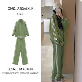 oversize 男潮男穿搭 大碼 休閒外套鹽係炸街休閒運動服套裝男女秋季寬鬆大碼網紅時尚衛衣兩件套ins潮 臺灣熱賣