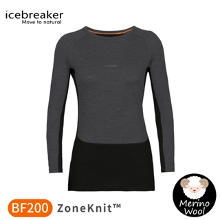 【Icebreaker 女 ZoneKnit 網眼透氣保暖圓領長袖上衣 BF200《灰/黑》】0A56HD/排汗衣