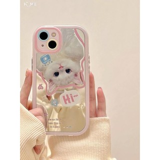 粉色萌寵貓咪適用iPhone14手機殼13ProMax新款12Pro鏡面11/xr/8/7