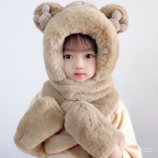 🔥全台灣最低價🔥兒童帽子圍巾手套一體秋冬季男女童寶寶毛絨三件套親子款加厚保暖