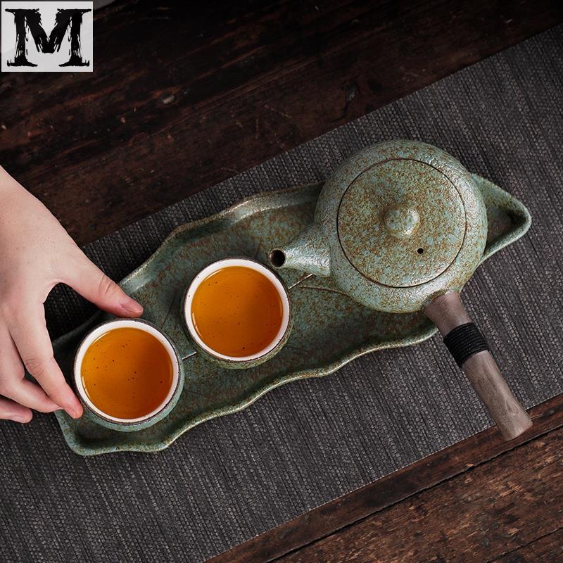 ✵免運✵粗陶茶盤 日式家用陶瓷壺承小號茶臺 蓄水簡約家用儲水式幹泡臺