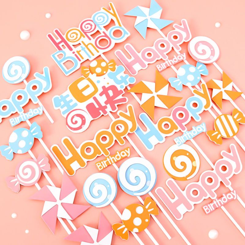 【多樂氣球派對】 原創棒棒糖風車糖果HB蛋糕插牌生日蛋糕裝飾插卡蛋糕插牌派對插旗