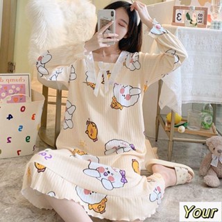 【Your】大尺碼睡裙 睡衣女秋冬長袖睡裙春秋款公主風學生寬松可愛甜美家居服外穿ins