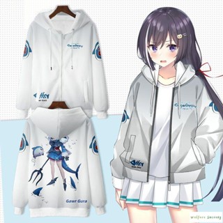 鯊魚娘拉鏈衛衣噶嗚古拉衣服Gawr Gura夾克秋冬二次元連帽外套潮 動漫外套 鯊魚娘拉鏈外套 上衣秋冬裝 動漫周邊服F
