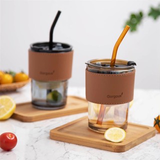 【質量超好】便攜式玻璃吸管杯 新款ins風冷萃咖啡杯加厚款耐熱玻璃星巴克吸管杯防漏吸管杯帶蓋玻璃水杯車用隨行杯網紅奶茶杯