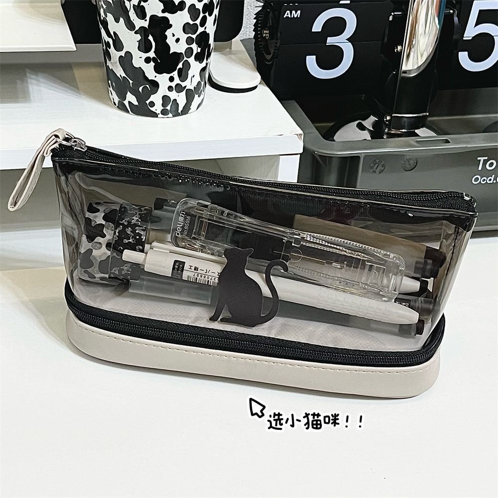 小紅書同款透明貓咪筆袋ins高顏值大容量雙層收容袋站立式化妝包