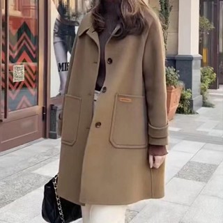 高階雙麵羊毛大衣女中長版2023秋冬新版毛呢子外套加厚小個子正品 毛呢西裝外套 小香風毛呢外套 SJLP