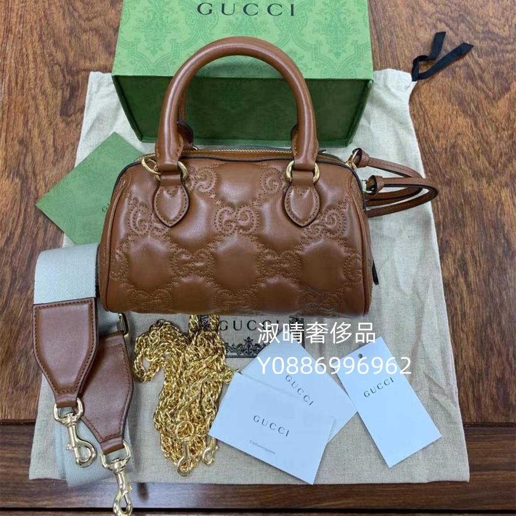 二手精品 GUCCI 古馳 GG Matelassé皮革 迷你手提包 波士頓包 單肩包 斜挎包 702251 現貨