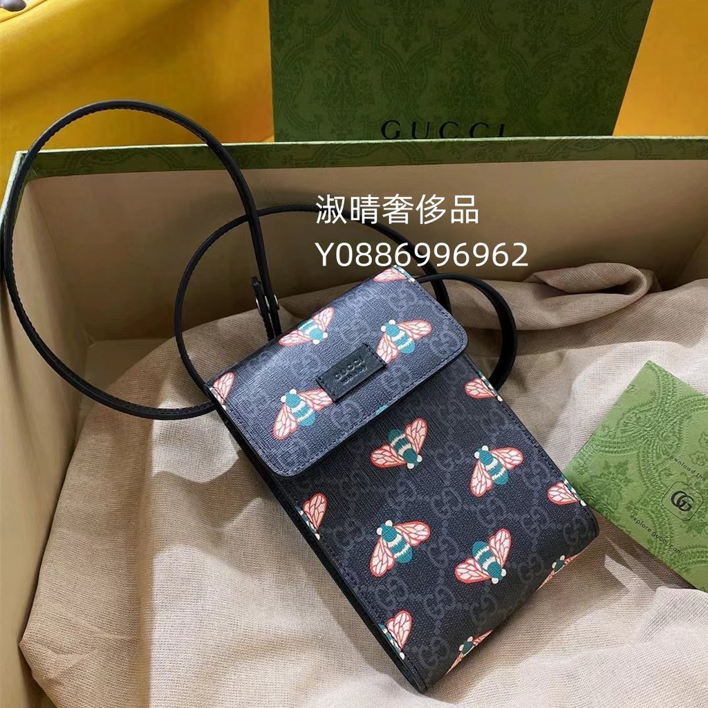 二手精品 GUCCI 古馳 蜜蜂印花手機包 673016 現貨