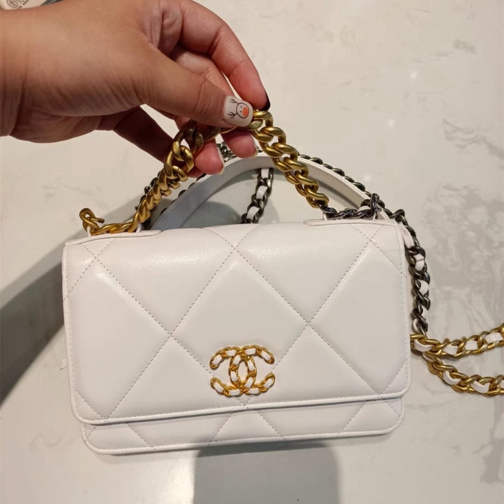 二手精品 Chanel 香奈兒 白色19bag woc 白色 大菱格 拼接链条 肩背包 斜背包 現貨