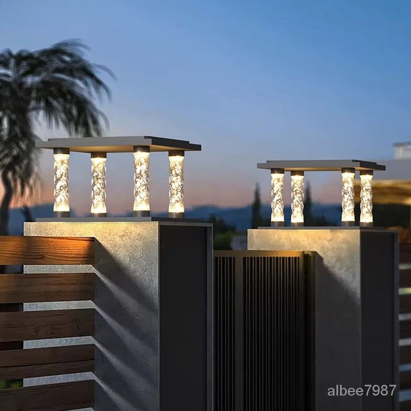 太陽能戶外庭院燈防水室外花園圍墻燈現代別墅新款柱頭燈高端中空
