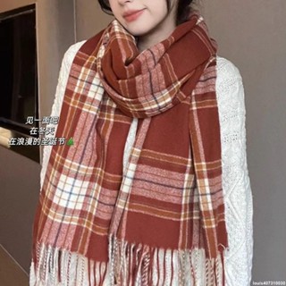 熱銷-泡泡糖的小店-推!顯白復古聖誕紅色格子圍巾禮物女冬韓版百搭針織情侶保暖圍脖