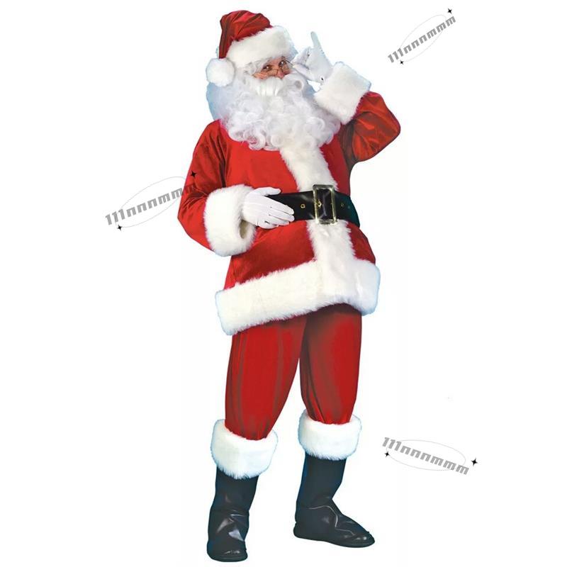 聖誕必備服裝 聖誕節衣服 十一件套 耶誕老人服裝 金絲絨節日氣氛cosplay表演服 男生聖誕服 演出服 可批發