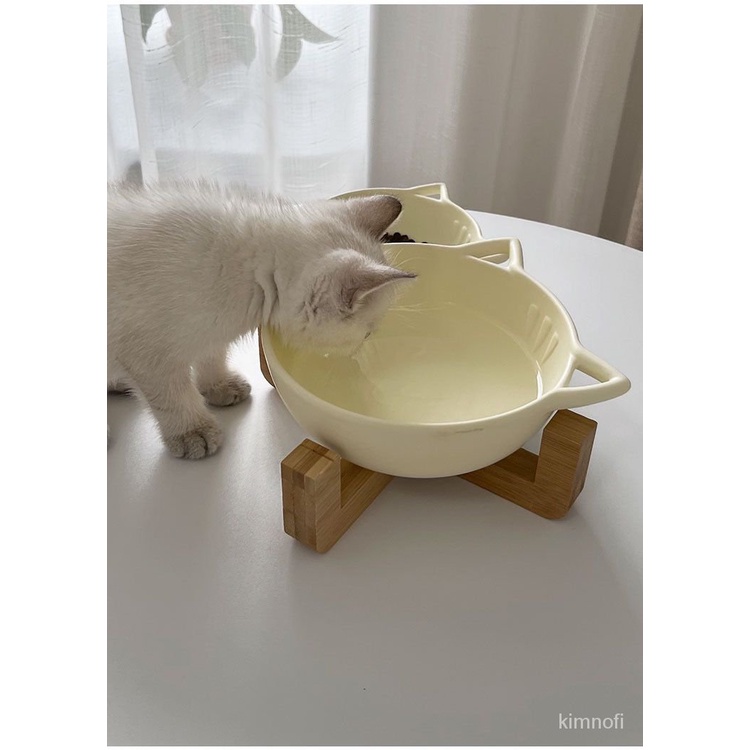 寵物碗 寵物碗架 寵物架高  寵物架高碗 寵物碗架組 寵物高腳碗 大容量陶瓷碗 木架加高保護頸椎糧咪水碗食盆