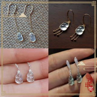 【玲瓏閣】天然玉髓葫蘆耳墜 耳環 高冰種玉石純銀耳線 耳鉤 耳飾 女s925純銀耳環
