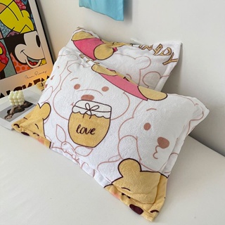 台灣Zoey 卡通維尼熊牛奶絨枕套一對加厚珊瑚絨枕頭套48x74宿捨單人枕芯套