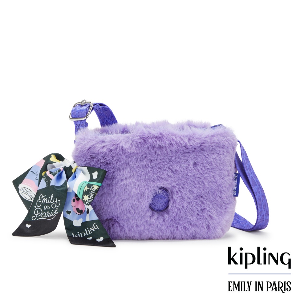 KIPLING x EMILY PARIS 毛絨丁香紫寬肩帶肩背包-AMINDA