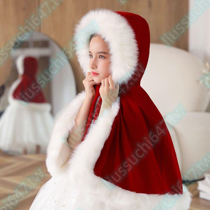 兒童披風斗篷帶帽公主圣誕秋冬外出防風保暖毛領加絨加厚小紅帽款DDDD