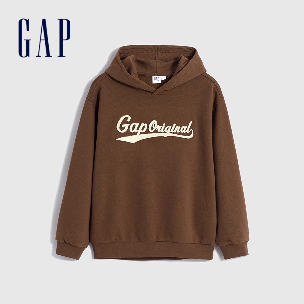 Gap 女童裝 Logo印花刷毛帽T-棕色(837121)