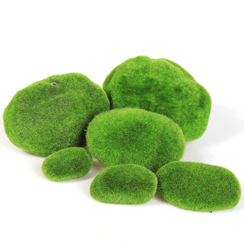 仿真假青苔蘚石頭植絨樹脂綠藻球微景觀綠草球綠毛石裝飾水草布景