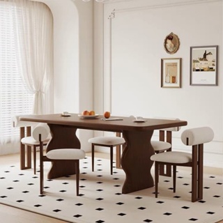 ✨出貨✨ 餐桌組 餐椅組合 法式復中古風餐桌小戶型家用長方形純全實白蠟木餐桌椅組合