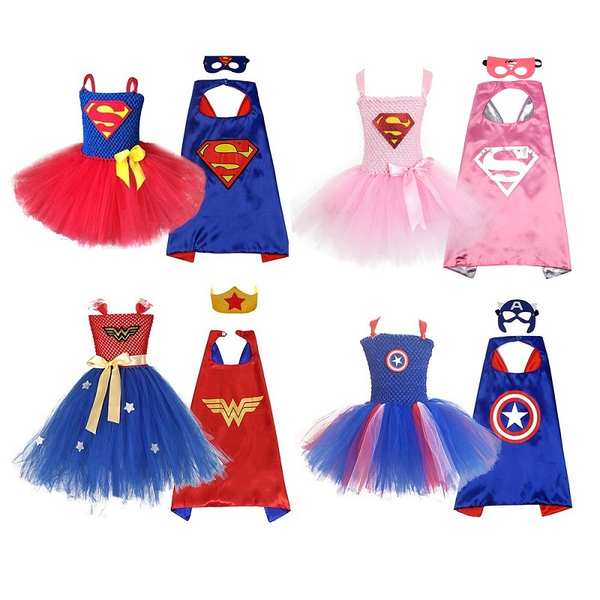 萬聖節兒童cosplay服裝女孩超人英雄洋裝神奇女俠奧特曼表演服