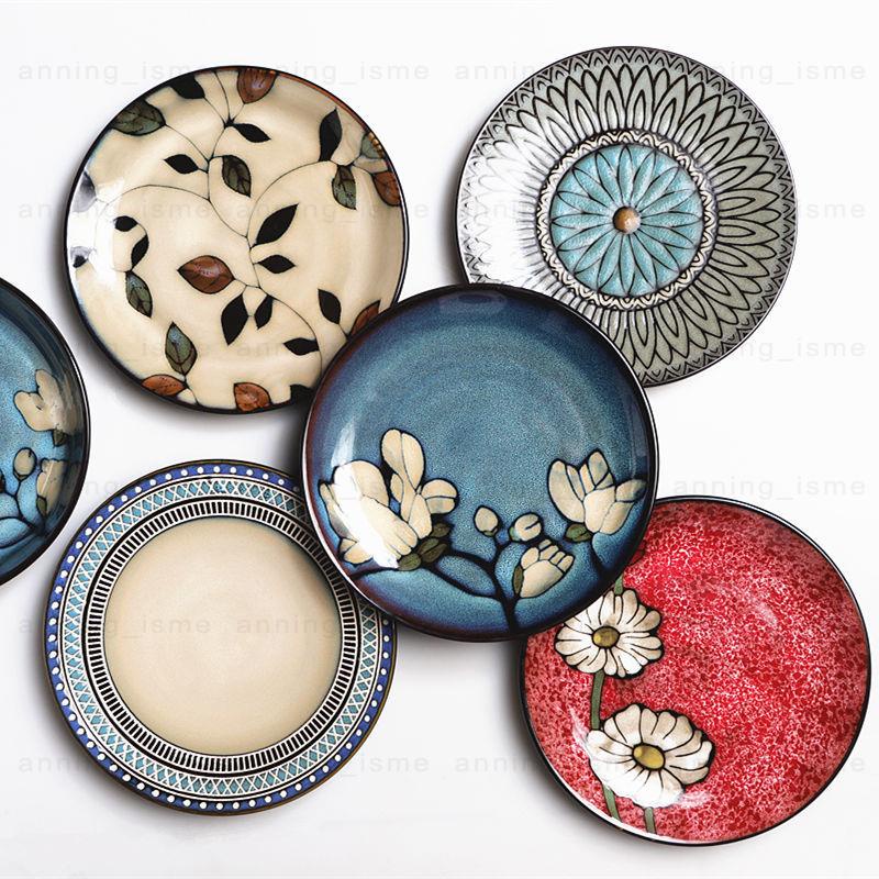 #日式碟子# 日式手繪創意陶瓷盤子菜盤家用早餐盤魚盤方盤牛排盤碟子個性微瑕