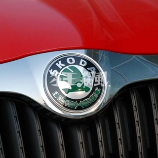 【狂飆】適用於SKODA斯柯達前標後標 前後標誌中網標 車尾標 機蓋標 綠色帶字母LOGO 汽車改裝90MM 80MM