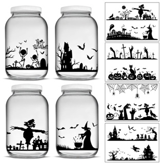 5Sheets Halloween Black PVC Stickers Creative Bottle Cup